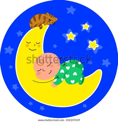 Cute Baby Sleeping On Moon Little Stock Vector Royalty Free 102247639