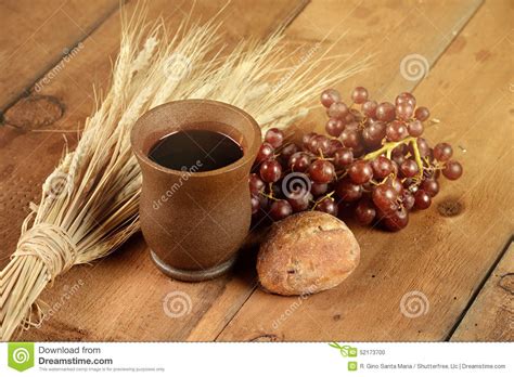 Communion Elements On Wooden Table Stock Photo Image Of Bundle