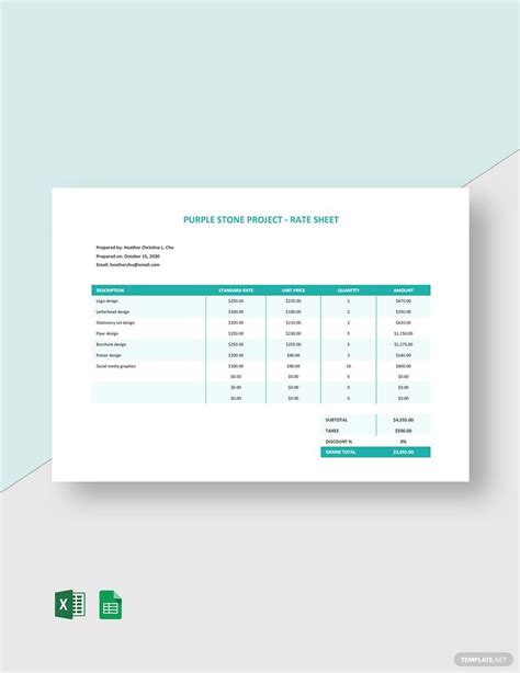 Labor Rate Sheet Template In Numbers Excel Word Pages Illustrator