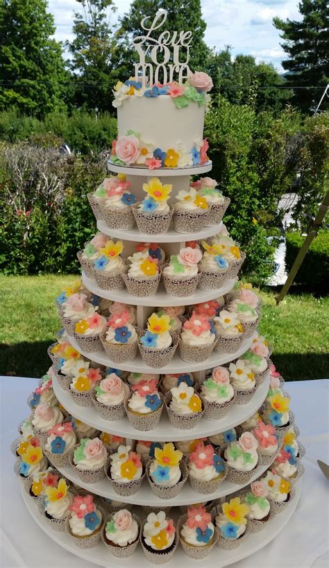 Summer Floral Wedding Cupcake Tower