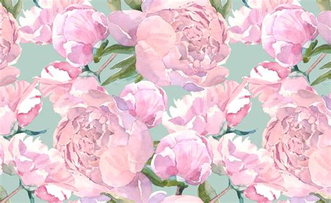 Watercolor Vintage Pink Peony Sage Background Wallpaper For Walls