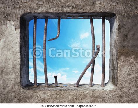 Prison Cell With Broken Prison Bars On The Window D Illustration