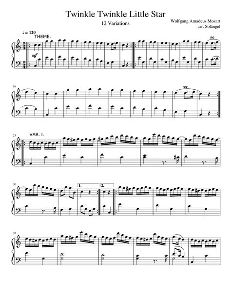 Partitura De Twinkle Twinkle Little Star Mozart