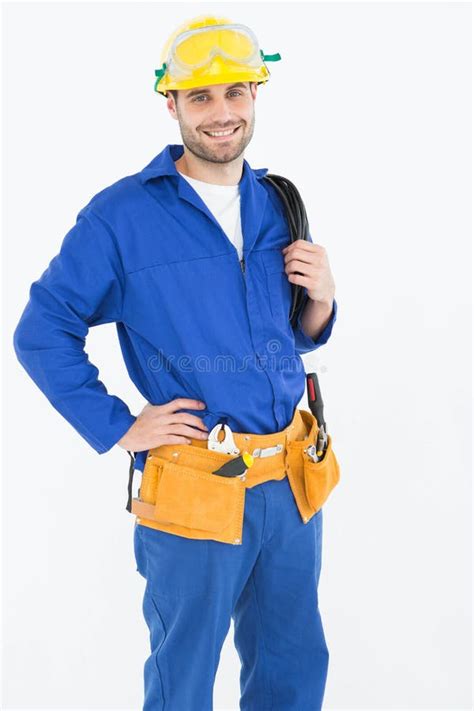 Happy Construction Worker Standing Hand Hip Stock Photos Free