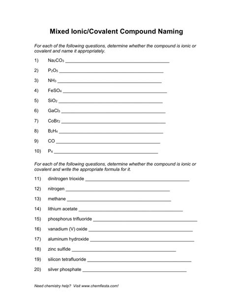 Covalent Nomenclature Worksheet Printable Word Searches