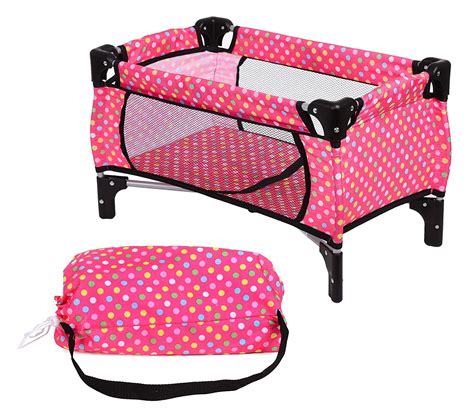 Fash N Kolor Doll Pack N Play Crib Polka Dot Design Fits Up To 18
