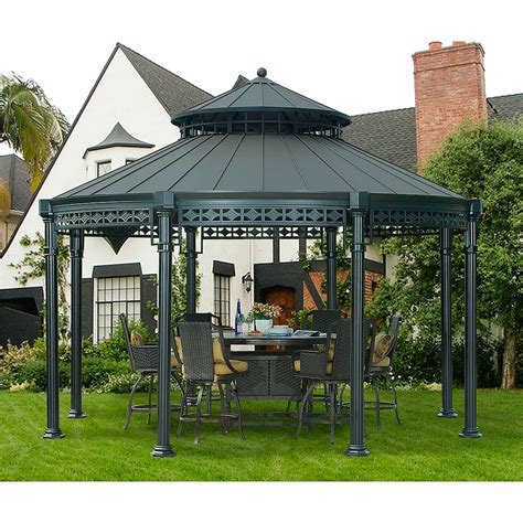 Sunjoy Ontario 14 Ft Dia Round Gazebo With Vented Canopy In Black
