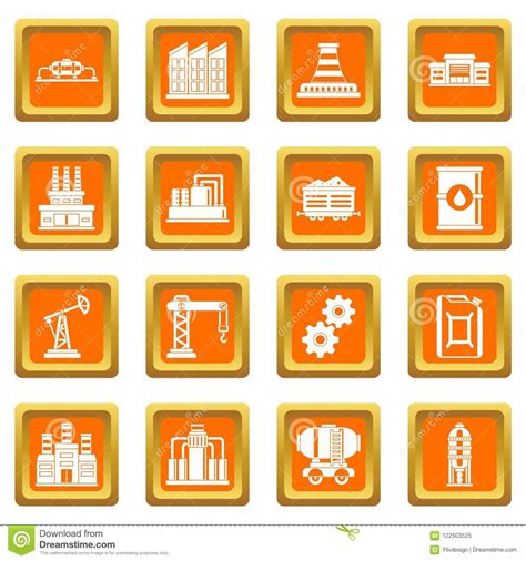 Industry Icons Set Orange Stock Vector Illustration Of Pipe 122503525