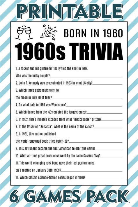 1960 Trivia Questions And Answers Printable