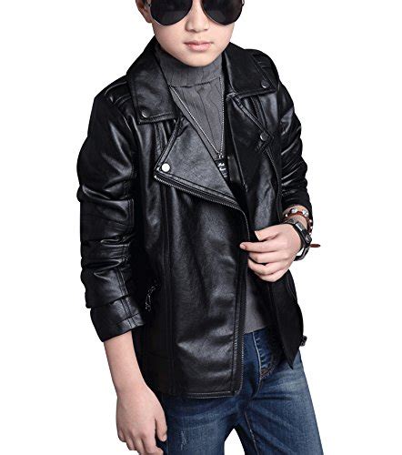 Loktarc Boys Girls Spring Motorcycle Faux Leather Jackets With Oblique