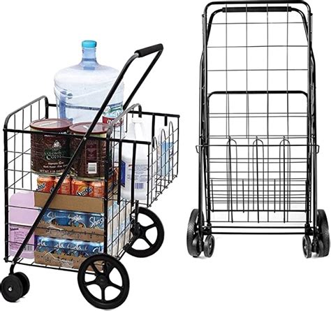 Jumbo Deluxe Folding Shopping Cart With Dual Swivel Wheels And Double