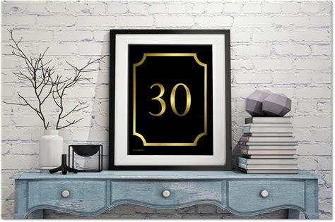 Printable Number 30 Birthday Poster Gold Black 30th Thirtieth Etsy