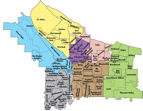 Portland Districts Map Map Of Portland Districts Oregon Usa
