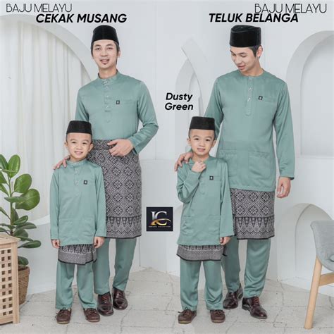 Baju Melayu Moden Dusty Green Cekak Musang Dan Baju Melayu Teluk