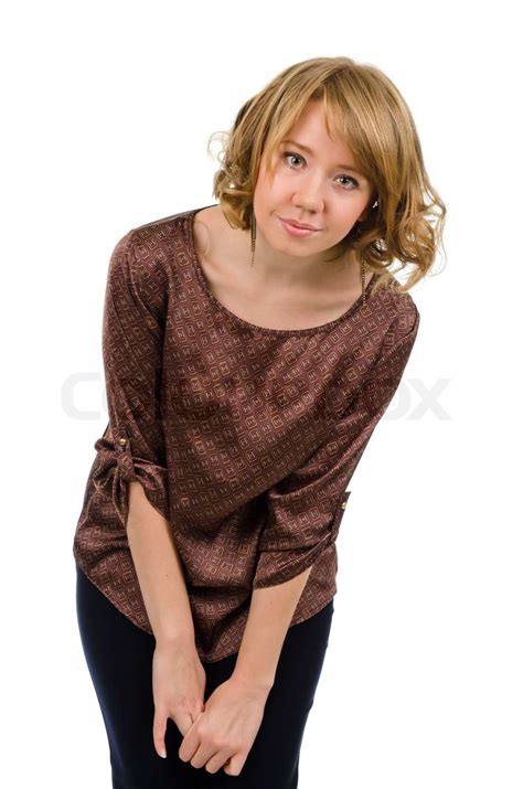 Attractive Blonde Woman Bending Forwards Stock Image Colourbox