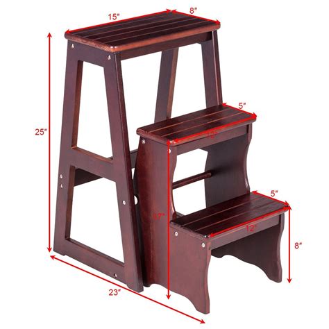 3 Tier Folding Wood Step Ladder Stool Bench By Choice Products