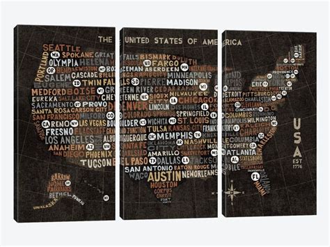 Us City Map Black With States By Michael Mullan Canvas Print 60 L X 40