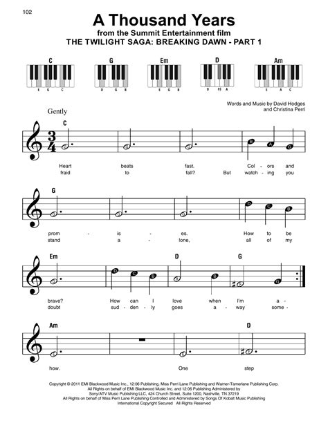A Thousand Years For Voice And Easy Piano Lead Sheet With Chords Sheet