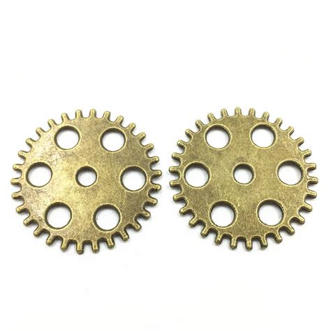 20pcs Bronze Tone Round Wheel Gear Metal Pendants For Necklaces Fashion