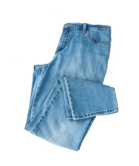 Blue Jean Pants Folded Flat Lay Isolated Stock Image Image Of Jean