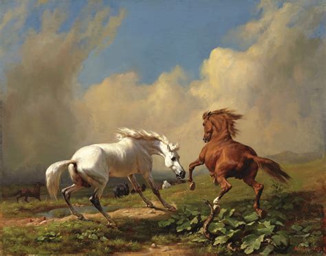 Desktop Hintergrundbilder Pferde Rudolf Koller Horses Balking At