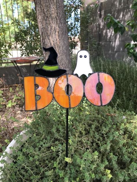 Halloween Boo Garden Stake Etsy Stained Glass Mosaic Stained Glass