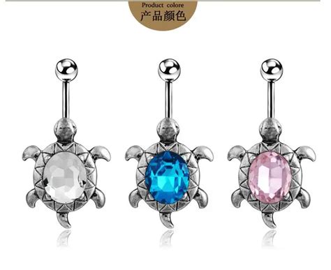 2016 New Fashion Multicolor Crystal Cute Turtle Dangle Body Piercing Navel Belly Button Ring Bar