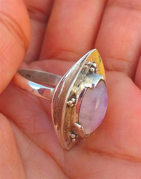 Pink Moonstone Ring 925 Silver Rainbow Moonstone Ring Etsy