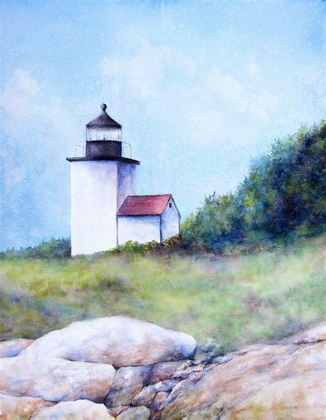Lighthouse Painting Watercolor Landscape Landscape Art