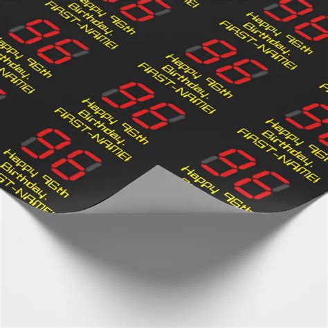 96th Birthday Red Digital Clock Style 96 Name Wrapping Paper Zazzle