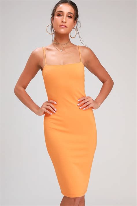 Sexy Orange Dress Bodycon Dress Bodycon Midi Dress Lulus