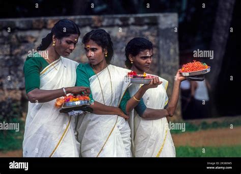 Kerala Women In Their Traditional Dress On A Festive Occasion Onam