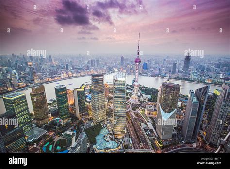 Shanghai China Aerial View Of The Pudong Financial District Stock