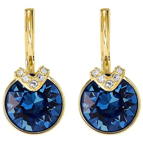 Swarovski Bella V Pierced Earrings Blue Gold Tone Plated