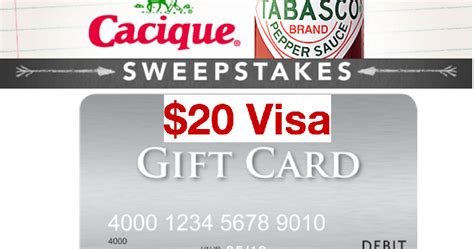 Jul 18, 2021 · a minimum of $20 is needed to cash out. $20 Visa Gift Card Giveaway From Tabasco - 600 Winners. - HEAVENLY STEALS