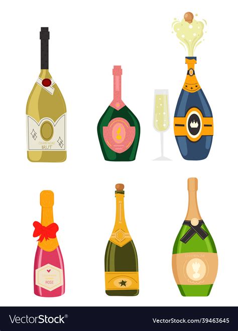 Set With Different Colorful Bottles Of Champagne Vector Image