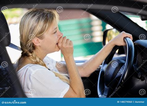 Sleepy Woman Driving Car Stock Photo Image Of Driver 148279060