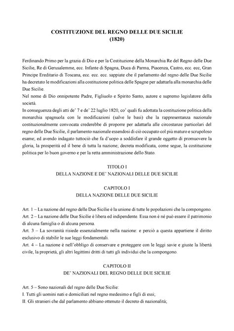 Costituzione Costituzione Del Regno Delle Due Sicilie
