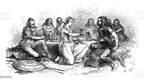 Prisoner Roman Woman Used As A Barbarians Slave Stock Illustration
