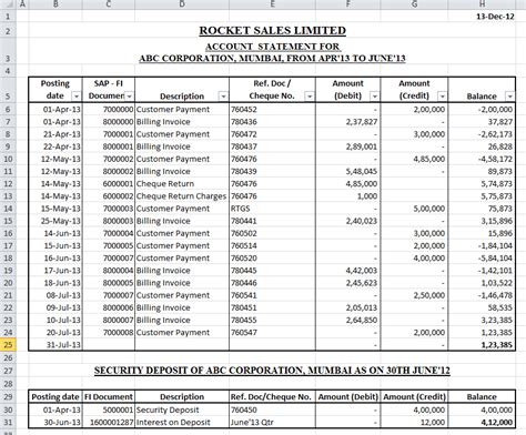 Statement Of Account Template Excel