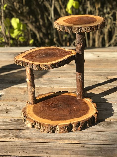 Jumbo 3 Tiered Elm Wood Rustic Cake 35 Cupcake Stand Collapsible
