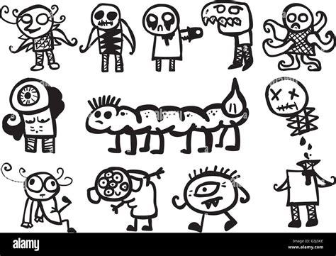 Creepy Zombie Monsters Doodle Sheet Stock Vector Image And Art Alamy