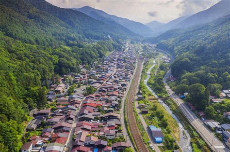 Aerial View Of Nakasendo Old Post Town Of Narai Kiso Valley Nagano