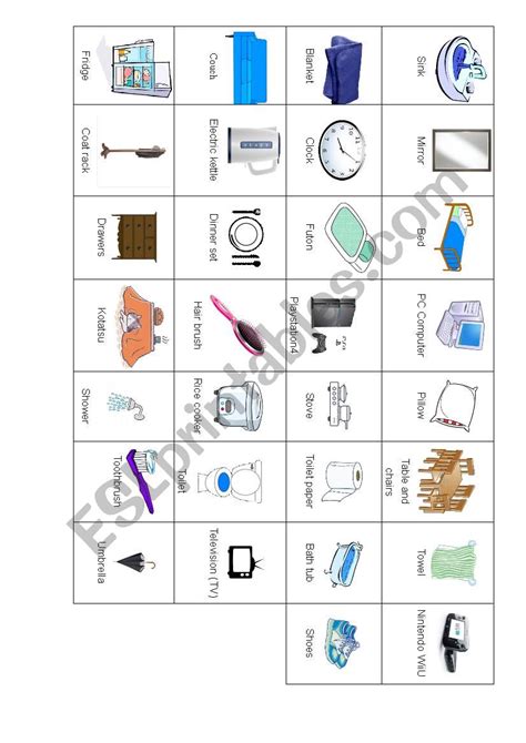 Household Objects And Rooms In The Home Esl Worksheet By Ninava