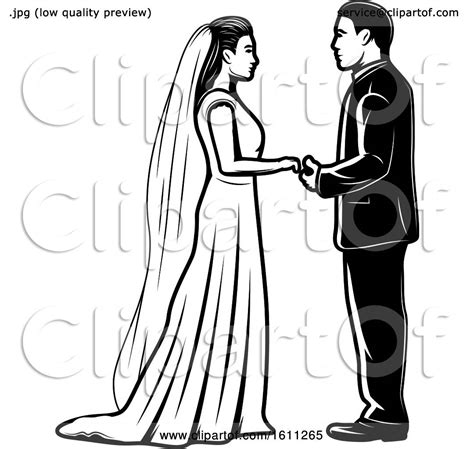 Clipart Of A Black And White Wedding Couple Royalty Free Vector
