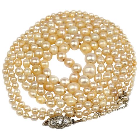 Edwardian Natural Pearl Necklace Diamond Clasp Certified Natural Pearls At 1stdibs Uncultured