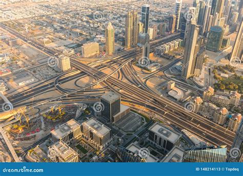 Dubai Downtown Morning Scene Top View Stock Image Image Of Morning