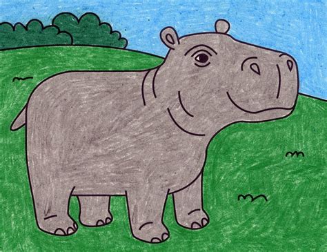 How To Draw A Cute Cartoon Hippo Simple Steps Drawing