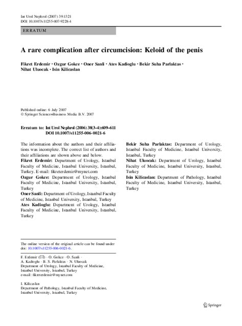 Pdf A Rare Complication After Circumcision Keloid Of The Penis Fikret Erdemir