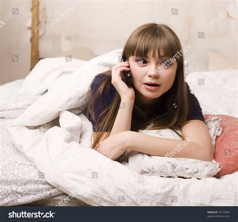 Portrait Pretty Young Woman Laying Bed Stock Photo 76710985 Shutterstock